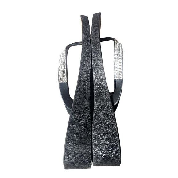 Rhinestone Sparkle Toe Thong Wedge Dressy Flip Flops Silver Black Size 10 - Picture 7 of 15